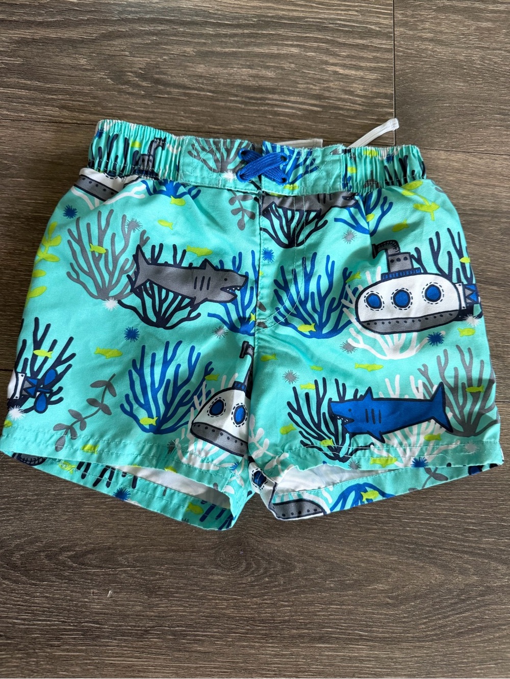 Sz 2t Mint Green Shark & Submarine Swim Shorts